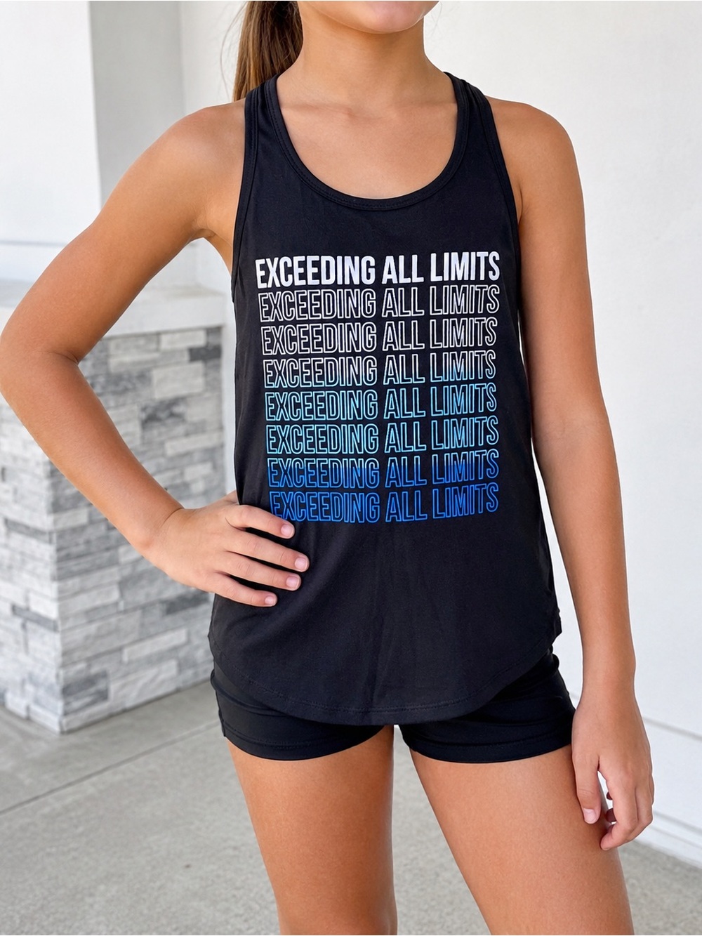 Tek Gear Girls Medium Black Racerback Tank Top Exceeding All Limits Active
